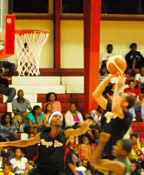 East point guard Bobby Evans attacks the basket in Monday's All-stars contest.
